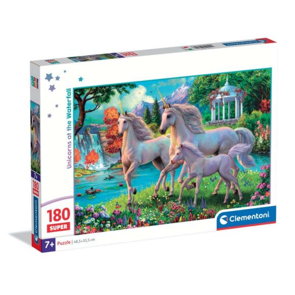 PUZZLE 180 ELEMENTÓW UNICORNS AT THE WATERFAL JEDNOROŻCE WODOSPAD