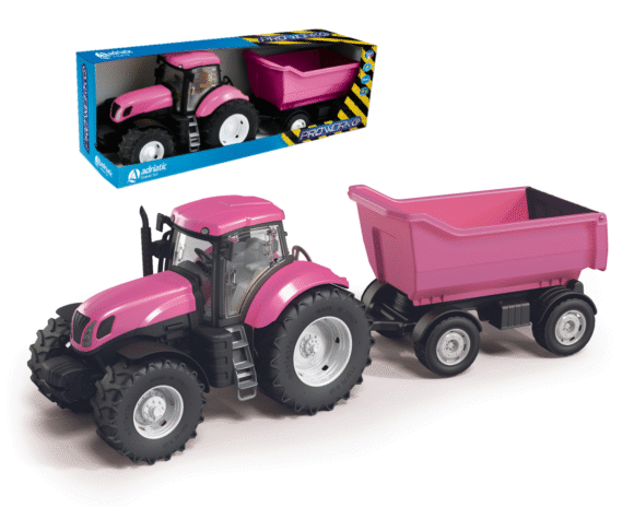 Traktor Różowy z Wywrotką skala 1:16 otwierane drzwi i maska