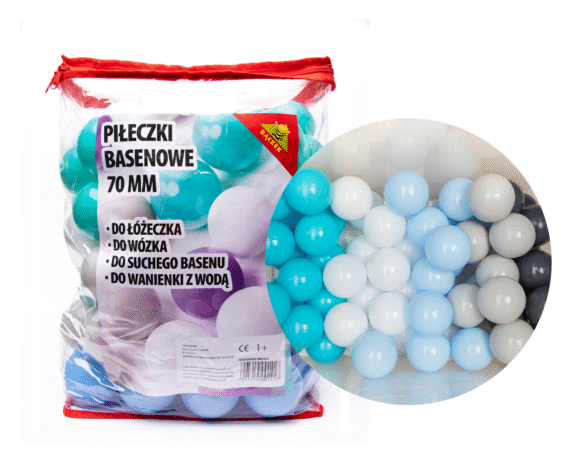 Piłeczki Basenowe 70mm - 70 sztuk do suchego basenu niebieskie szare czarne