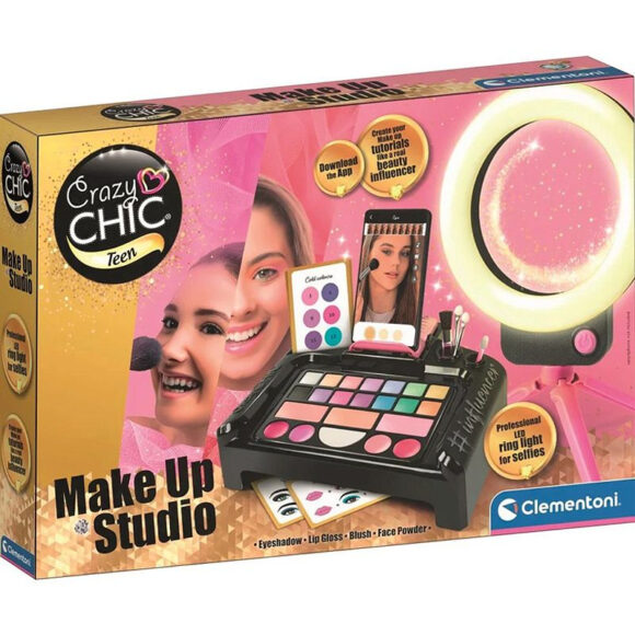 ZESTAW DLA DZIECI DO MAKIJAŻU CRAZY CHIC STUDIO MAKEUP  Z LAMPĄ CLEMENTONI